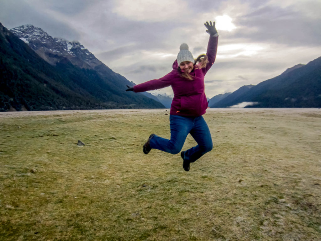 Girl jumping in New Zealand