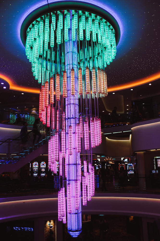 Rainbow chandelier on a Norwegian cruise