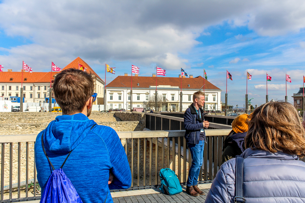 Guide giving a walking tour in Budapest