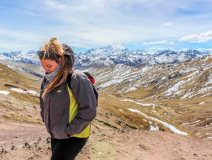 Andes mountains and a girl in foreground