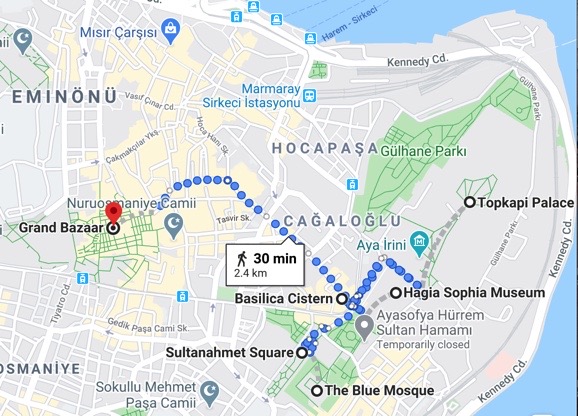 Map for istanbul 2 day itinerary