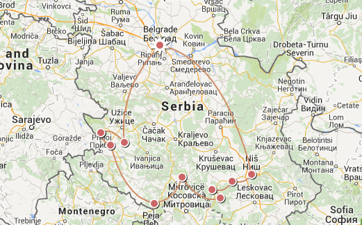 map of Serbia road trip